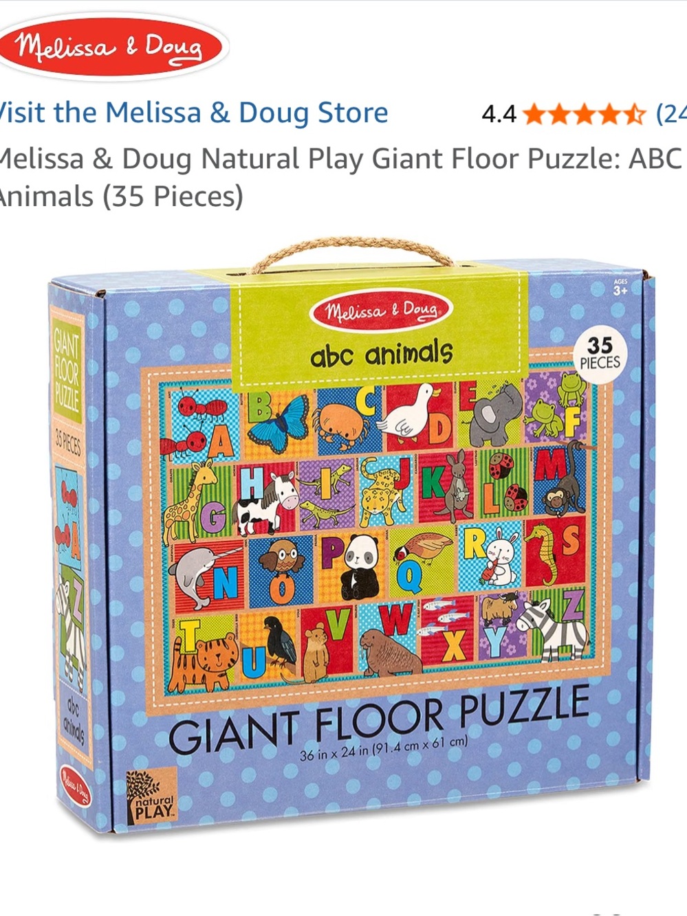 Melissa & Doug ABC Animals Giant Floor Puzzle - Purple & Green Box - Picture 2 of 7